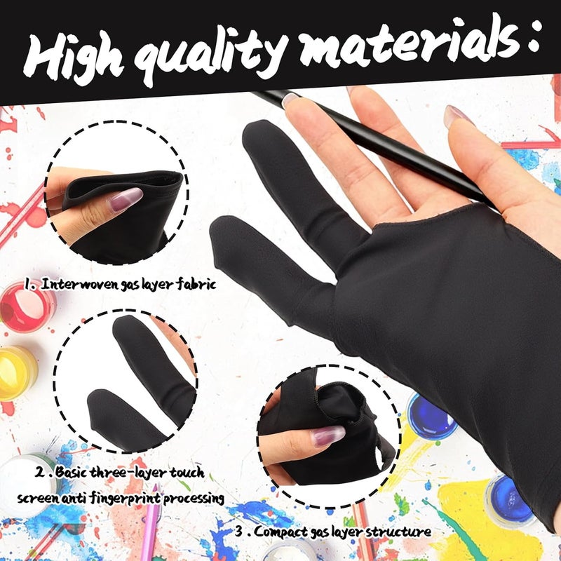 Pretwad 2-Pack Artist Drawing Gloves - Two-Finger Digital Drawing Glove, Graphics Painting Glove Palm Rejection, Artist-Drawing Tablet Gloves for Graphic Tablets & Paper Sketching Fit for Left & Right Hand - Image 4
